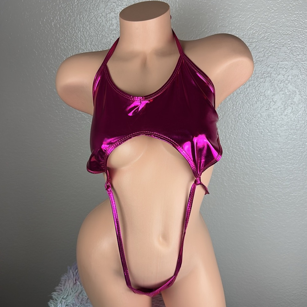 NEW Metallic Pink Stripper Exotic Dancer Pole Bodysuit